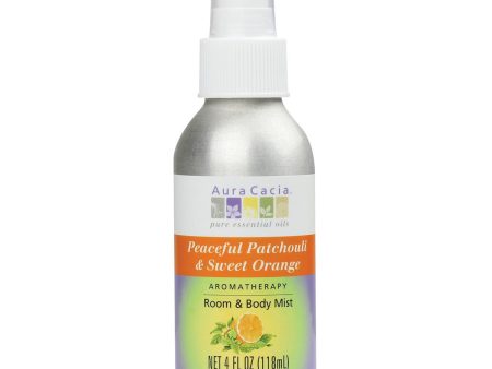 AURA CACIA - Room and Body Mist Peaceful Patchouli and Sweet Orange - 4 fl. oz. (118 ml) on Sale