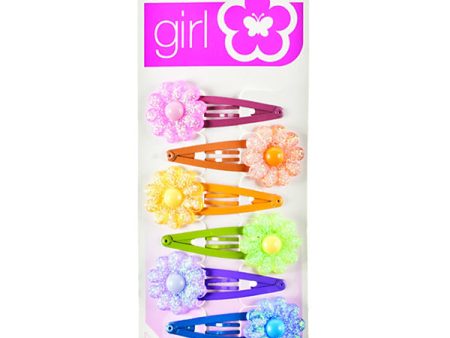 SCUNCI - Girl Flower Snap Clips Assorted Colors 5.5cm - 6 Pack Sale