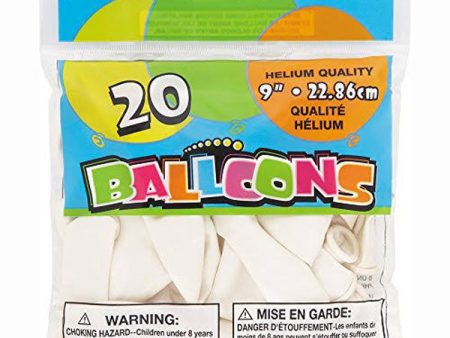 UNIQUE - 9  Latex White Balloons - 20 Ballons Online now