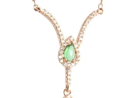 18k Gold Plated V-Shape Lab Made Diamonds Green Emerald Women s Silver Necklace Cheap