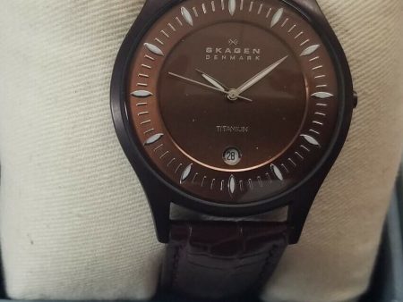 Skagen Men s Titanium Case Brown Dial Brown Leather Quartz Watch 342XLTMD Cheap