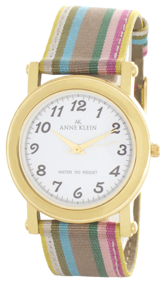 Anne Klein Womens White Dial Multi color Fabric Strap Quartz Watch 10 6840 For Sale