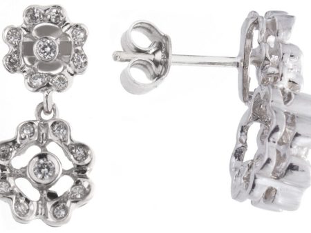 18k  White Gold Flower Womens Butterfly Back 6 Grams .34ct. Diamond Earrings Sale